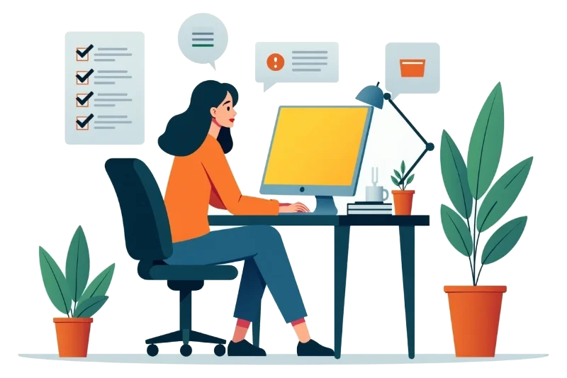 Ilustración Psicóloga Paulette trabajando